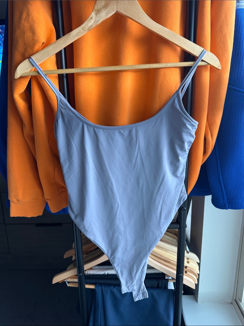Meshki Lavender Gray Spaghetti Strap Bodysuit